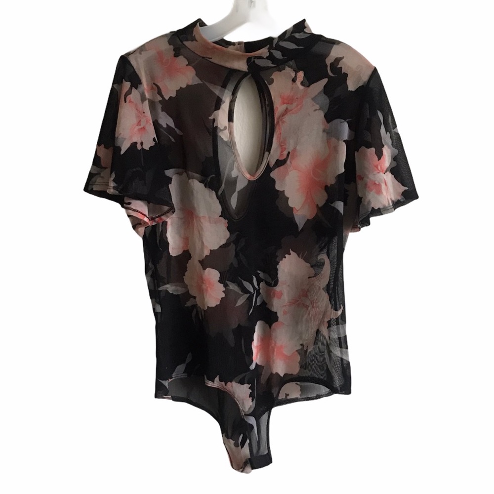 Topia Women's Mesh Floral Black Bodysuit